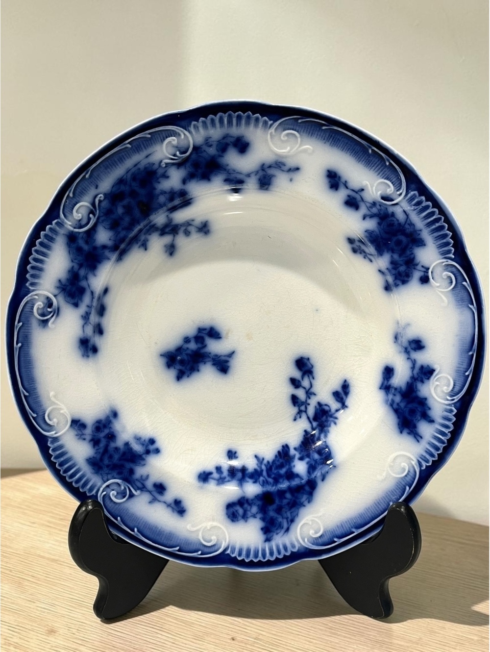Antique W.H. Grindley Marechal Neil Flow Blue Soup Bowl 8.75” England Victorian